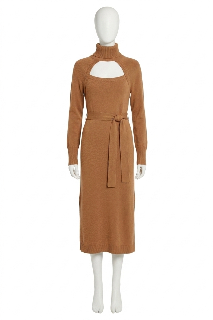 NEW PAIGE cherise cutout sweater midi dress in toffee